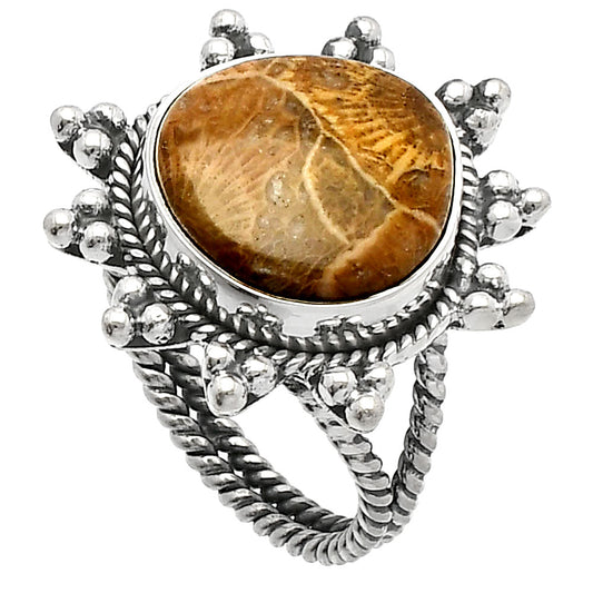 Natural Flower Fossil Coral Ring size-7 R-1234 SDR228534
