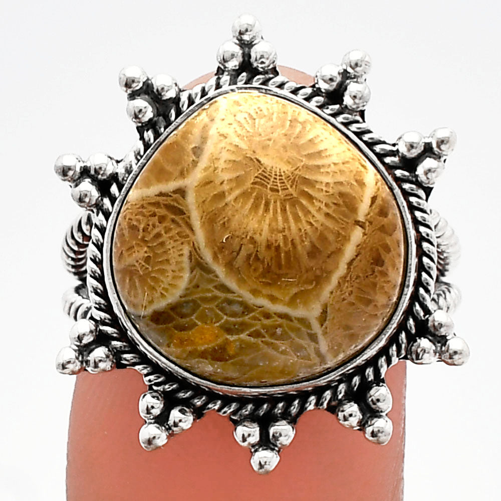 Natural Flower Fossil Coral Ring size-8 R-1234 SDR228604