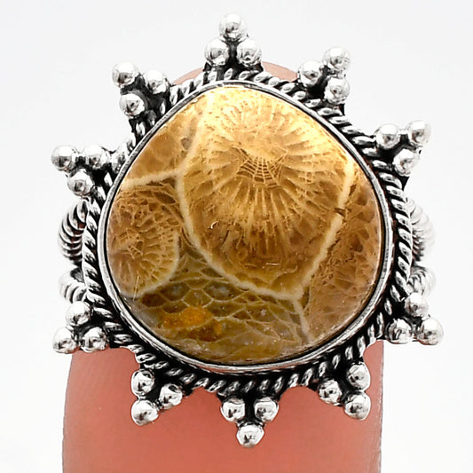 Natural Flower Fossil Coral Ring size-8 R-1234 SDR228604