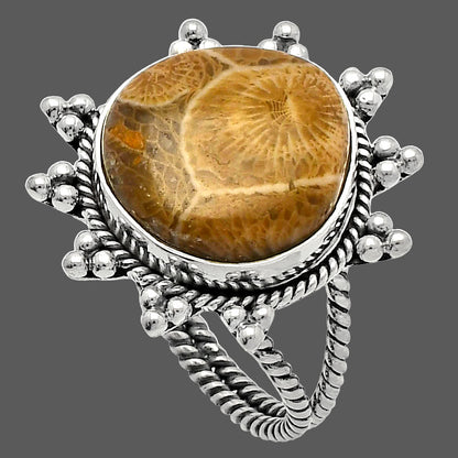 Natural Flower Fossil Coral Ring size-8 R-1234 SDR228604