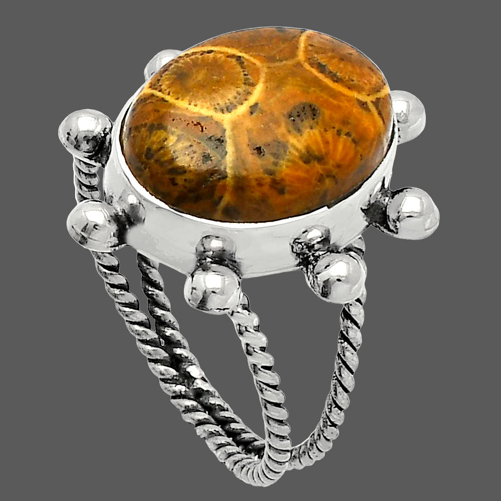 Natural Flower Fossil Coral Ring size-9.5 R-1268 SDR228985