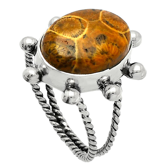 Natural Flower Fossil Coral Ring size-9.5 R-1268 SDR228985