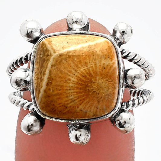 Natural Flower Fossil Coral Ring size-9 R-1268 SDR229101