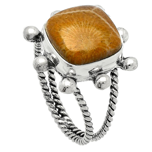Natural Flower Fossil Coral Ring size-9 R-1268 SDR229101
