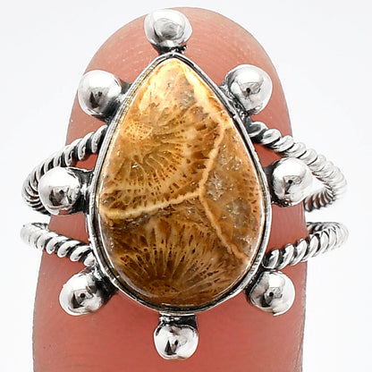 Natural Flower Fossil Coral Ring size-8.5 R-1268 SDR229102