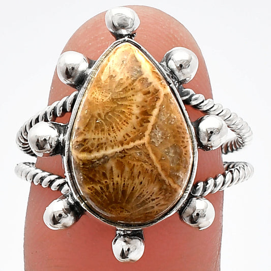 Natural Flower Fossil Coral Ring size-8.5 R-1268 SDR229102
