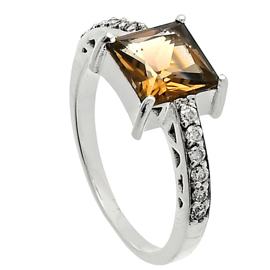 Smoky Quartz - Brazil & Zircon Ring size-7 R-1718 SDR229242