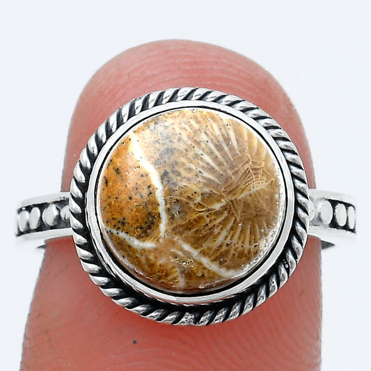 Natural Flower Fossil Coral Ring size-7.5 R-1066 SDR229266