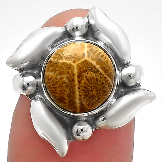 Natural Flower Fossil Coral Ring size-6 R-1125 SDR229479