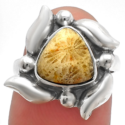 Natural Flower Fossil Coral Ring size-6 R-1125 SDR229480