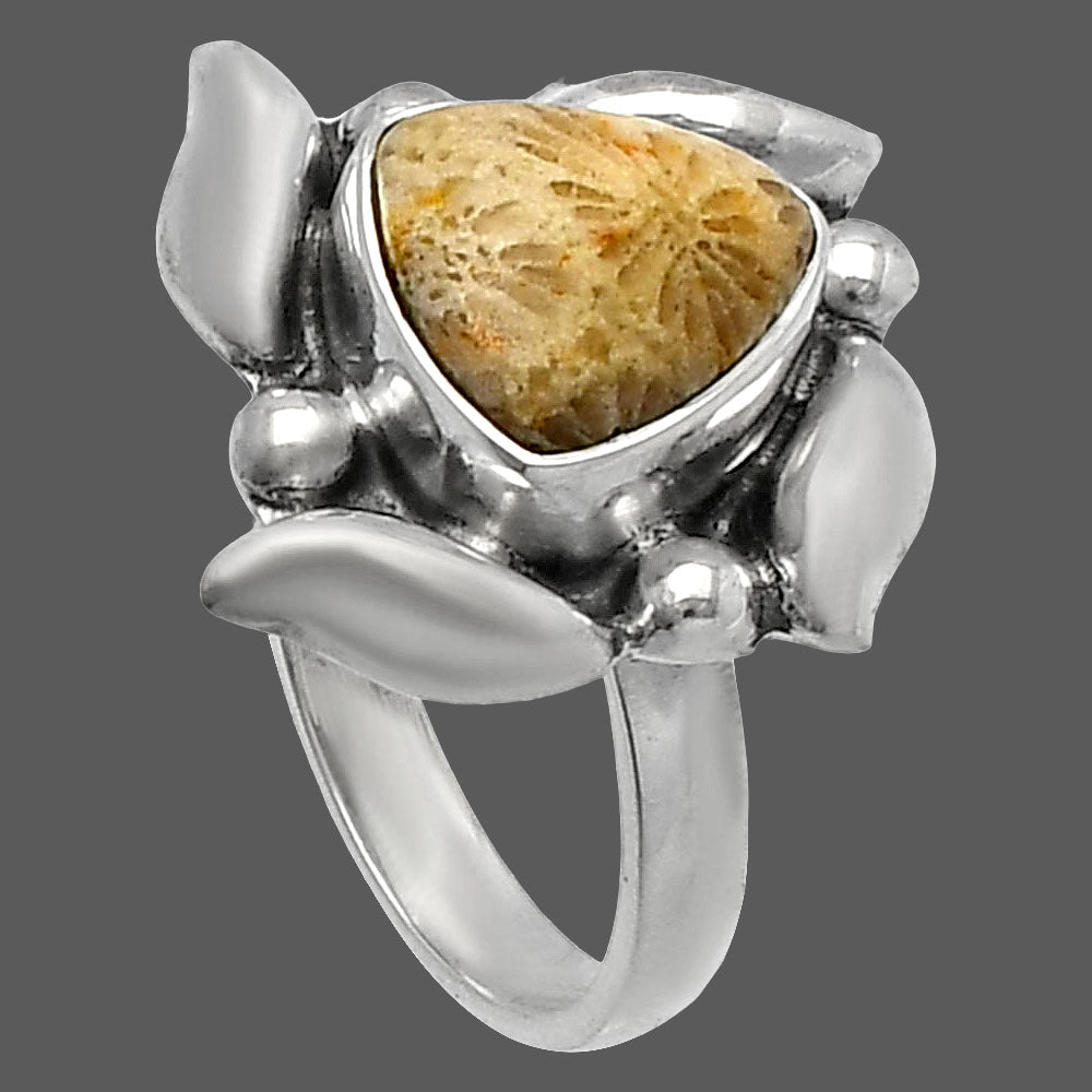 Natural Flower Fossil Coral Ring size-6 R-1125 SDR229480