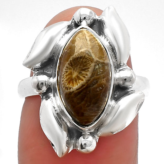 Natural Flower Fossil Coral Ring size-7 R-1125 SDR229495