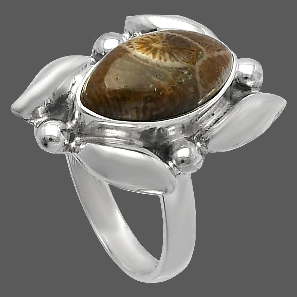 Natural Flower Fossil Coral Ring size-7 R-1125 SDR229495