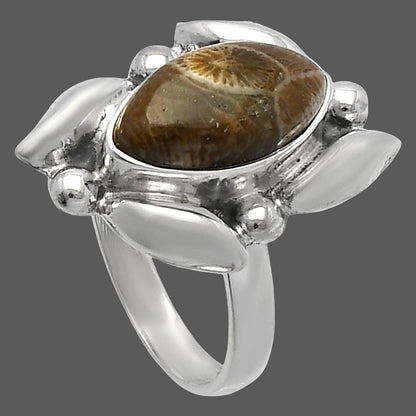 Natural Flower Fossil Coral Ring size-7 R-1125 SDR229495