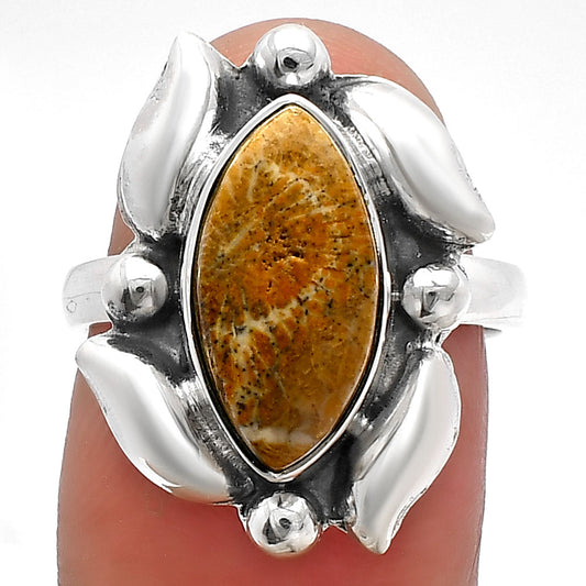 Natural Flower Fossil Coral Ring size-7 R-1125 SDR229501