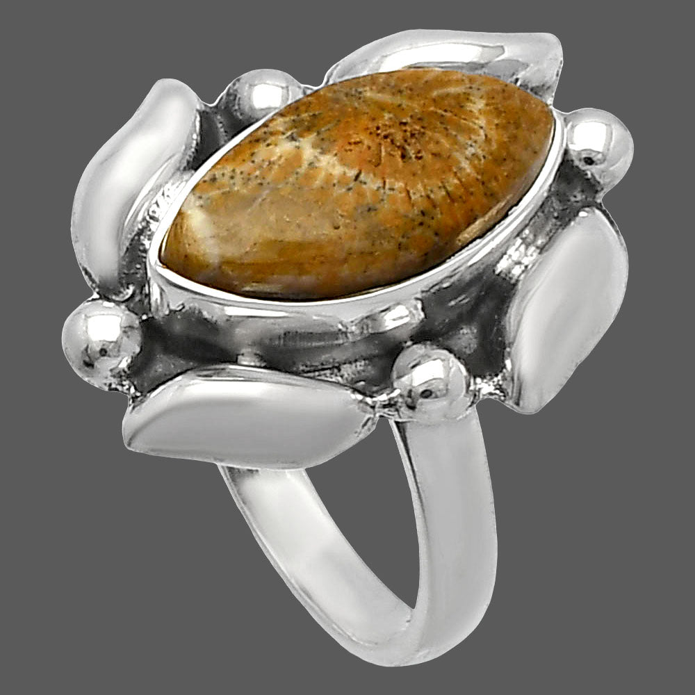 Natural Flower Fossil Coral Ring size-7 R-1125 SDR229501