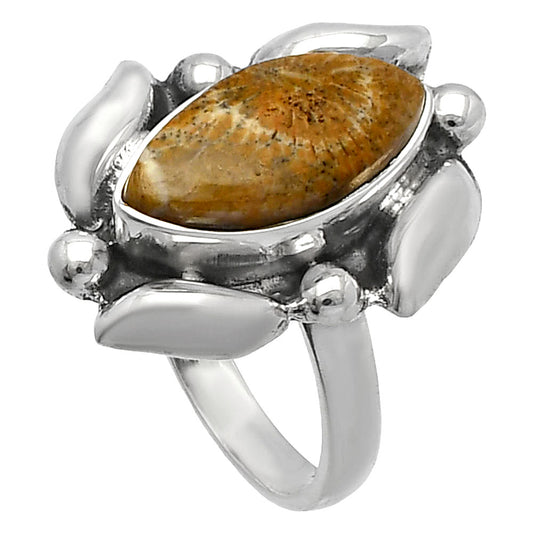 Natural Flower Fossil Coral Ring size-7 R-1125 SDR229501