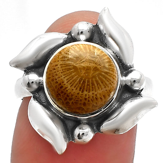 Natural Flower Fossil Coral Ring size-8 R-1125 SDR229512