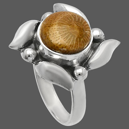 Natural Flower Fossil Coral Ring size-8 R-1125 SDR229512