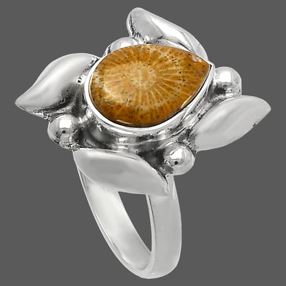 Natural Flower Fossil Coral Ring size-8 R-1125 SDR229545
