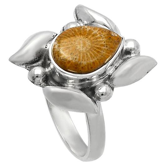 Natural Flower Fossil Coral Ring size-8 R-1125 SDR229545