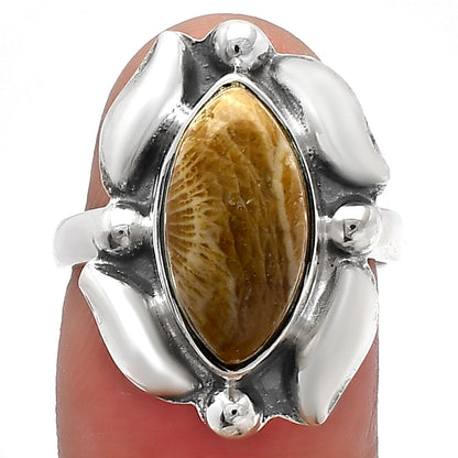 Natural Flower Fossil Coral Ring size-6.5 R-1125 SDR229552
