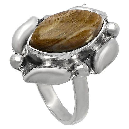 Natural Flower Fossil Coral Ring size-6.5 R-1125 SDR229552