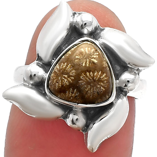 Natural Flower Fossil Coral Ring size-6 R-1125 SDR229554