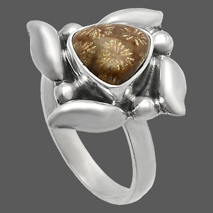 Natural Flower Fossil Coral Ring size-6 R-1125 SDR229554