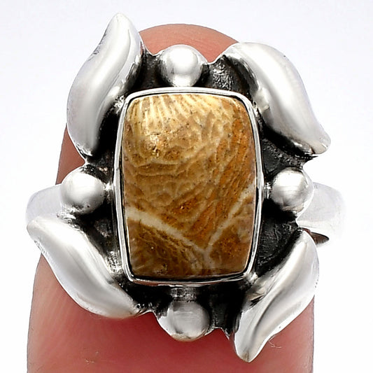 Natural Flower Fossil Coral Ring size-7 R-1125 SDR229595