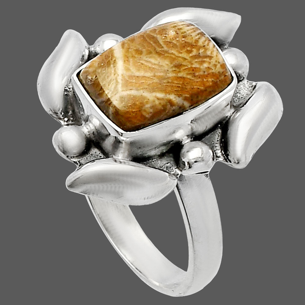 Natural Flower Fossil Coral Ring size-7 R-1125 SDR229595