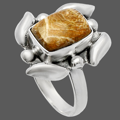 Natural Flower Fossil Coral Ring size-7 R-1125 SDR229595