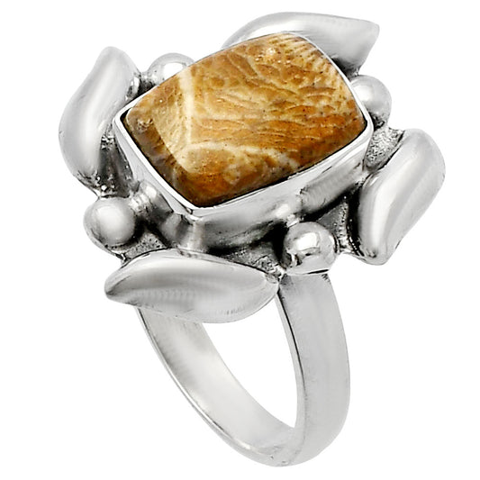 Natural Flower Fossil Coral Ring size-7 R-1125 SDR229595