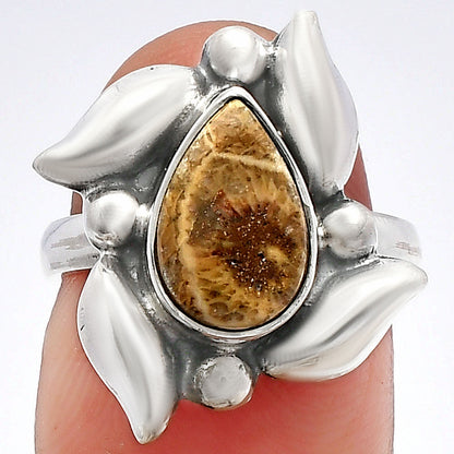 Natural Flower Fossil Coral Ring size-6 R-1125 SDR229598