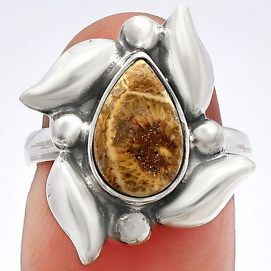 Natural Flower Fossil Coral Ring size-6 R-1125 SDR229598
