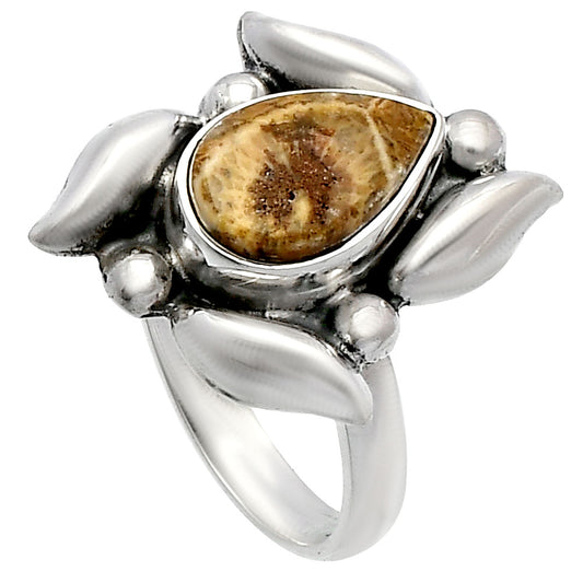Natural Flower Fossil Coral Ring size-6 R-1125 SDR229598