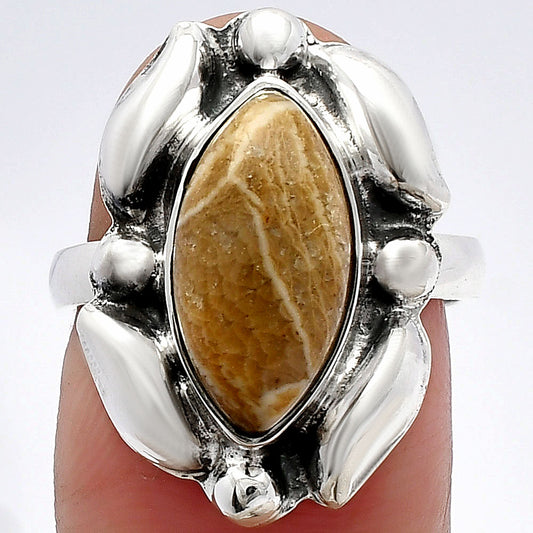 Natural Flower Fossil Coral Ring size-6.5 R-1125 SDR229600