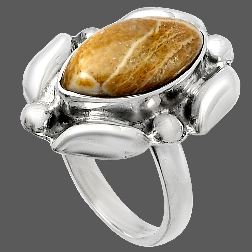 Natural Flower Fossil Coral Ring size-6.5 R-1125 SDR229600