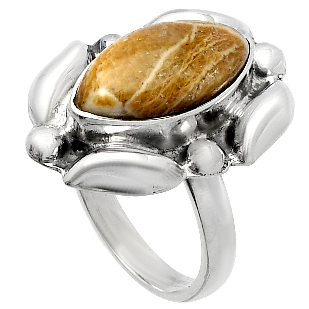 Natural Flower Fossil Coral Ring size-6.5 R-1125 SDR229600