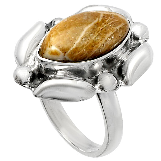 Natural Flower Fossil Coral Ring size-6.5 R-1125 SDR229600
