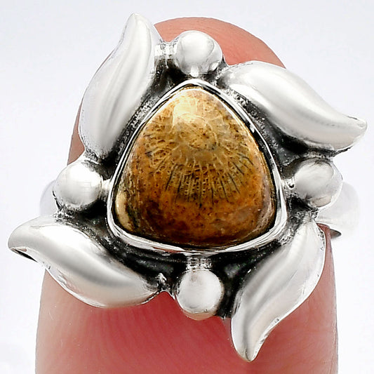 Natural Flower Fossil Coral Ring size-6 R-1125 SDR229604