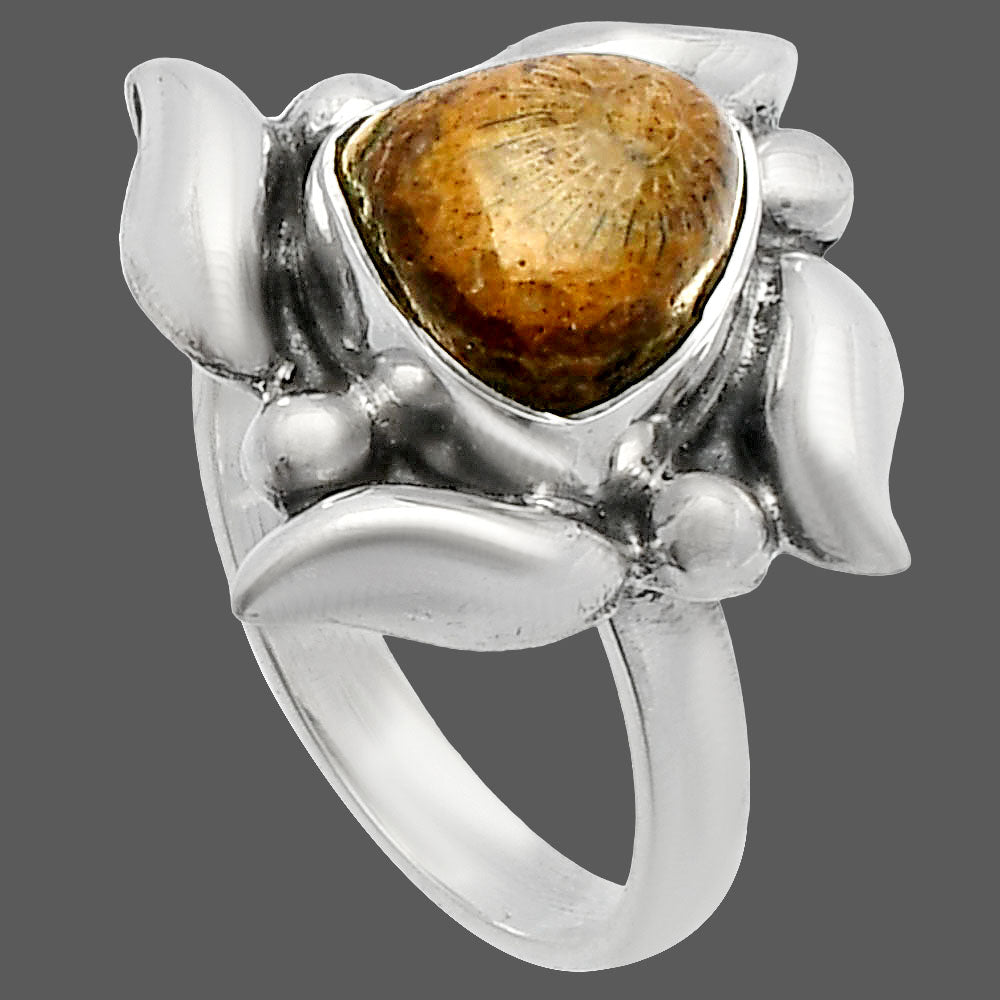 Natural Flower Fossil Coral Ring size-6 R-1125 SDR229604
