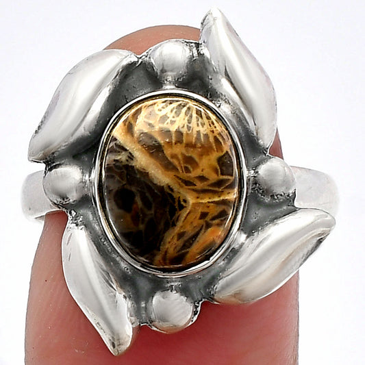 Natural Flower Fossil Coral Ring size-8 R-1125 SDR229616
