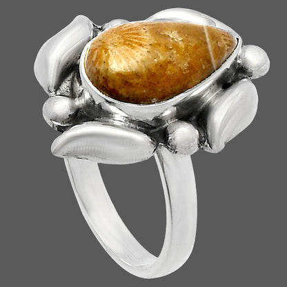 Natural Flower Fossil Coral Ring size-7 R-1125 SDR229622