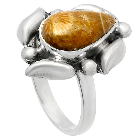 Natural Flower Fossil Coral Ring size-7 R-1125 SDR229622
