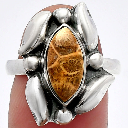 Natural Flower Fossil Coral Ring size-8 R-1125 SDR229636