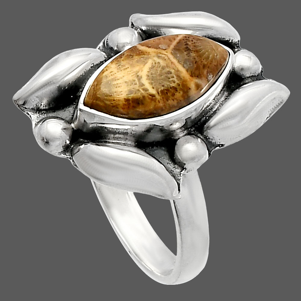 Natural Flower Fossil Coral Ring size-8 R-1125 SDR229636