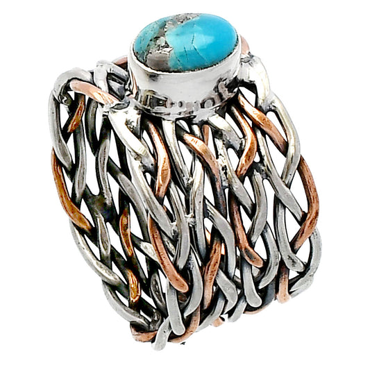 Two Tone - Kingman Turquoise With Pyrite Ring size-6.5 R-1589 SDR229956