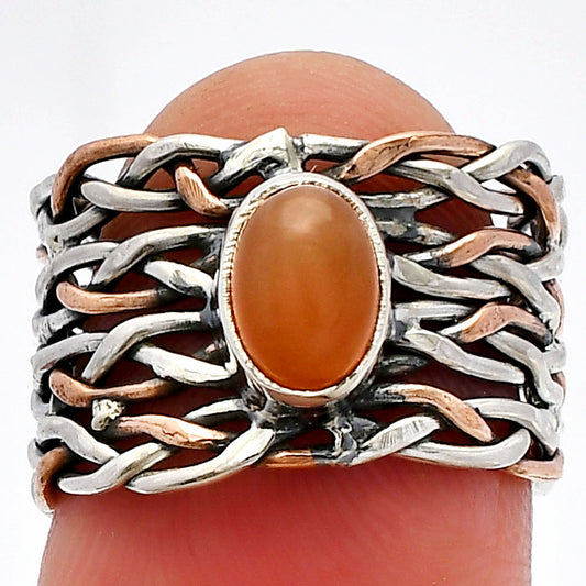 Two Tone - Natural Peach Moonstone Ring size-5.5 R-1589 SDR229971