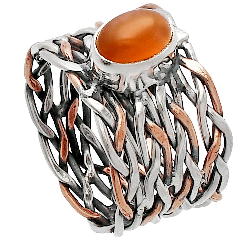 Two Tone - Natural Peach Moonstone Ring size-5.5 R-1589 SDR229971